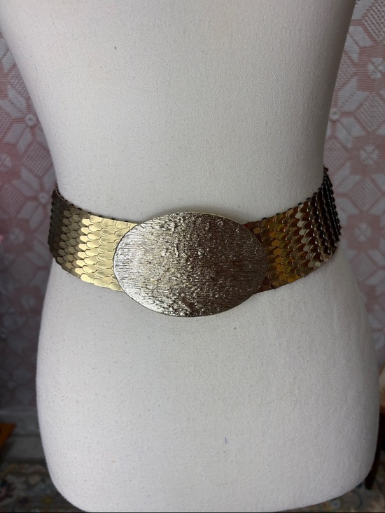 Accessories - Vintage Gold Tone Stretch Belt Statement Oval Clasp